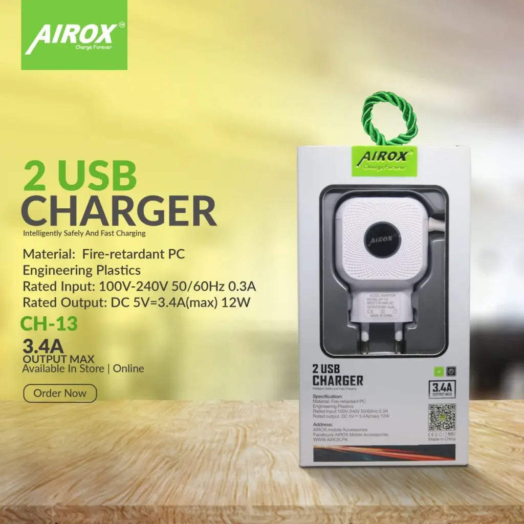 Airox CH13 2 USB Fast Charger For Samsung || Best Quality ROHS Standard ✅ airox.pk