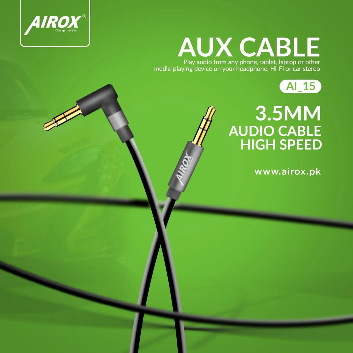 Airox High Quality Aux Cable || Male to Male For Headphones, Speakers &amp; multimedia highly durable - Airox.pk