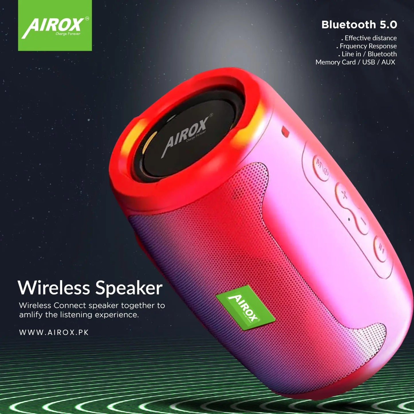 Airox Wireless Bluetooth Speakers Woofer Portable Speakers Bass Speaker Stereo Music Surround Mobile Call Light Speaker Outdoor Speakers with Aux Interface Laptop Phone Support TF FM - Airox.pk