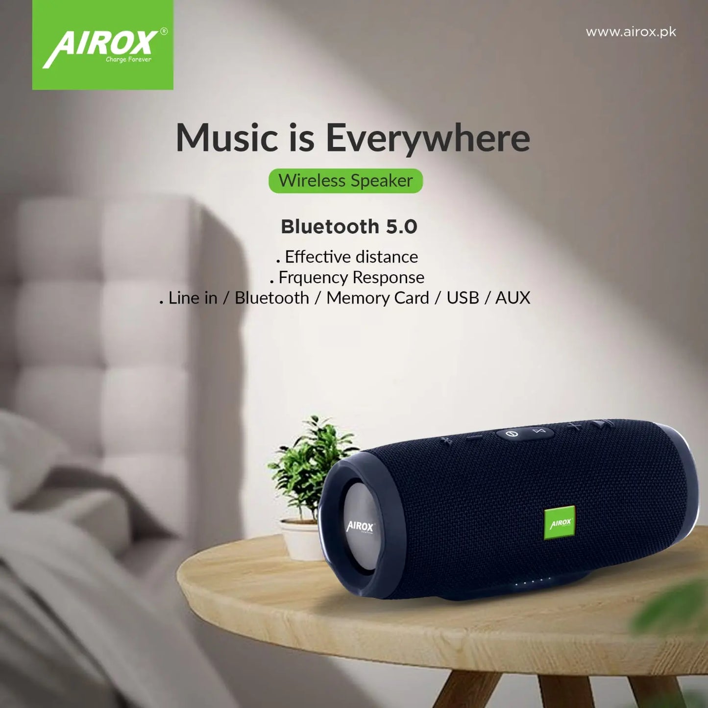 Airox Wireless Bluetooth Speakers Woofer Portable Speakers Bass Speaker Stereo Music Surround Mobile Call Light Speaker Outdoor Speakers with Aux Interface Laptop Phone Support TF FM - Airox.pk