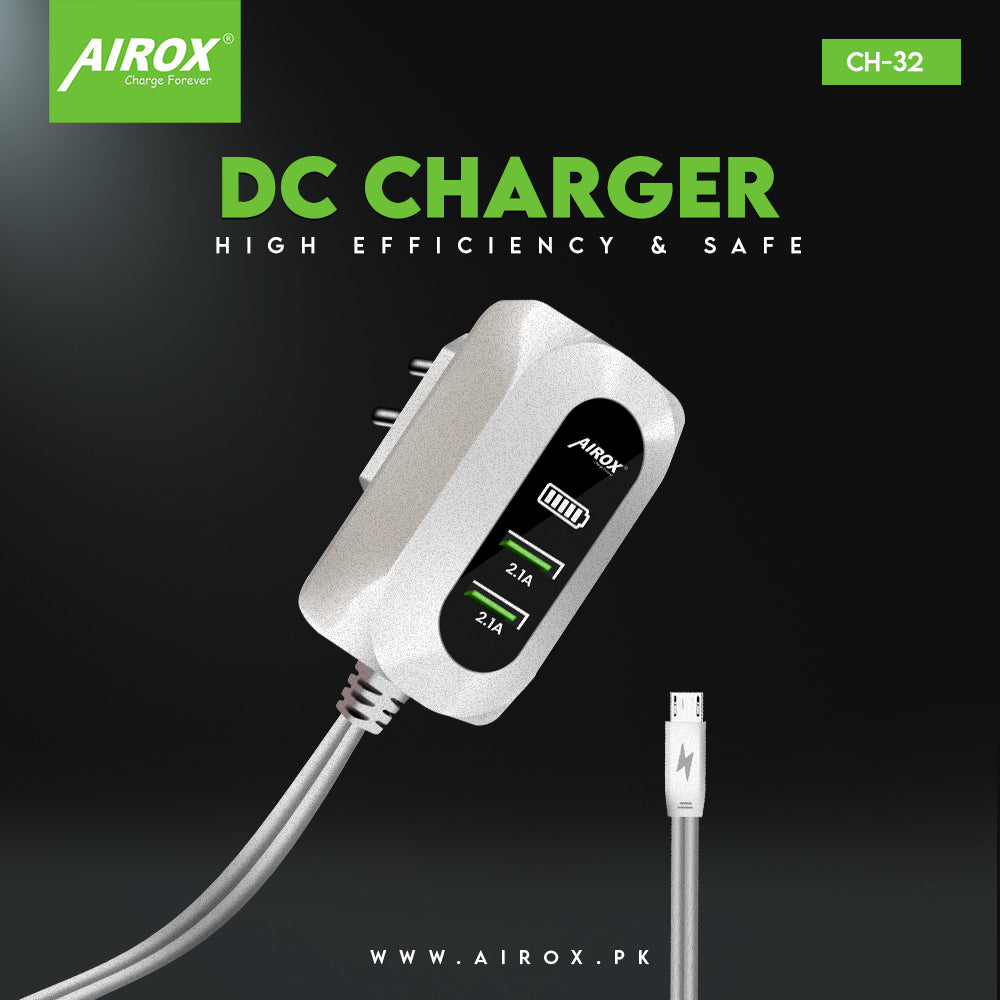 AIORX CH32 DC 12V Dual USB Fast Charger – Efficient Charging with V8 Cable