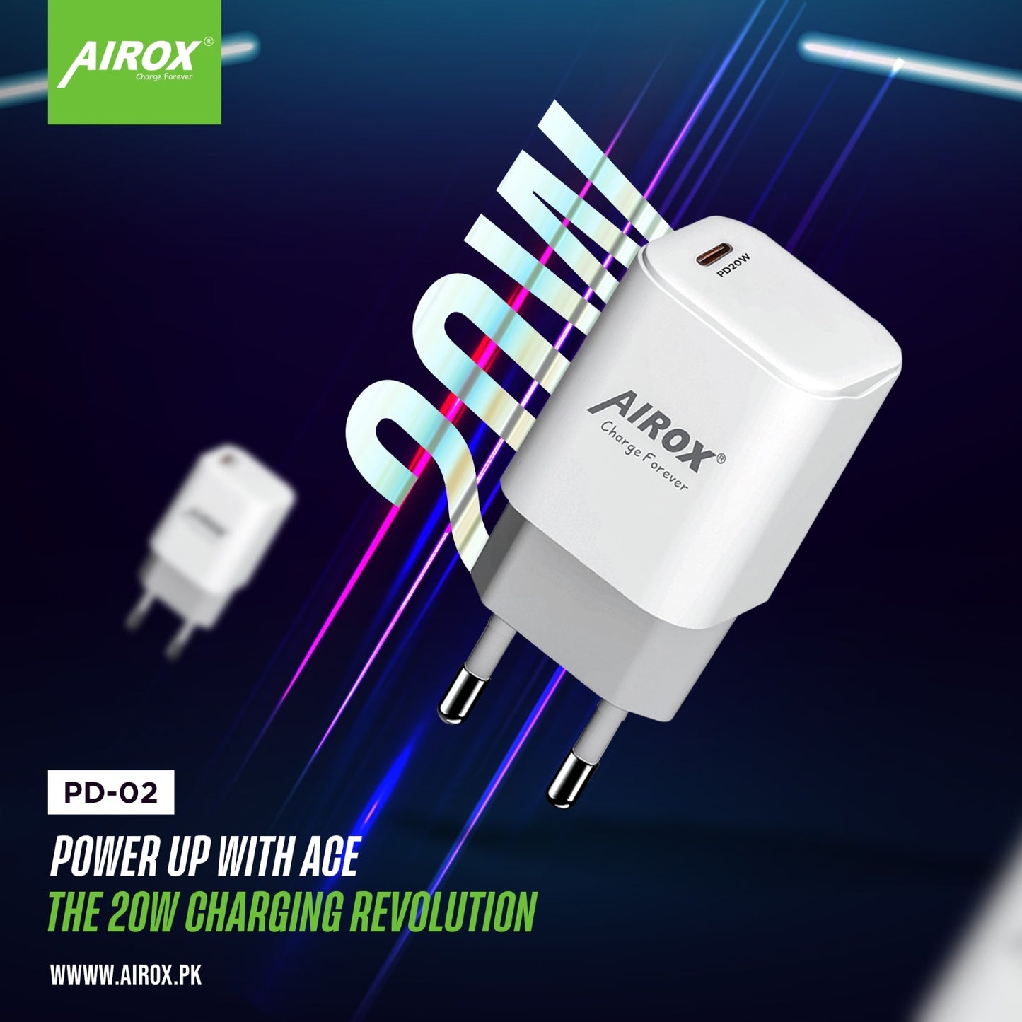 Airox PD02 20 Watt Fast Charging Adapter PD Type C Airox.pk
