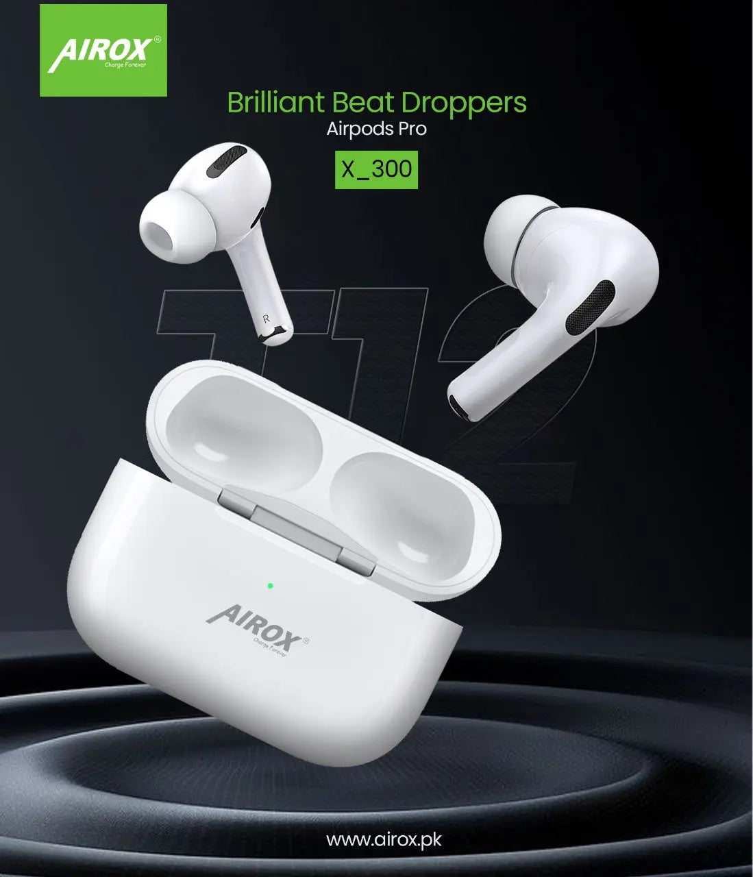 Airox 300 Air-Pods Pro || Premium Quality || 5.0 Version || Longer Battery Time || Free Silicon Case airox.pk