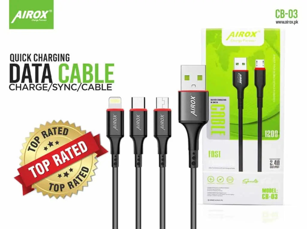 Airox CB03 Fast & Best Data Cable | 1200 mm | Type-C | Iphone | Samsung Cables | Airox airox.pk