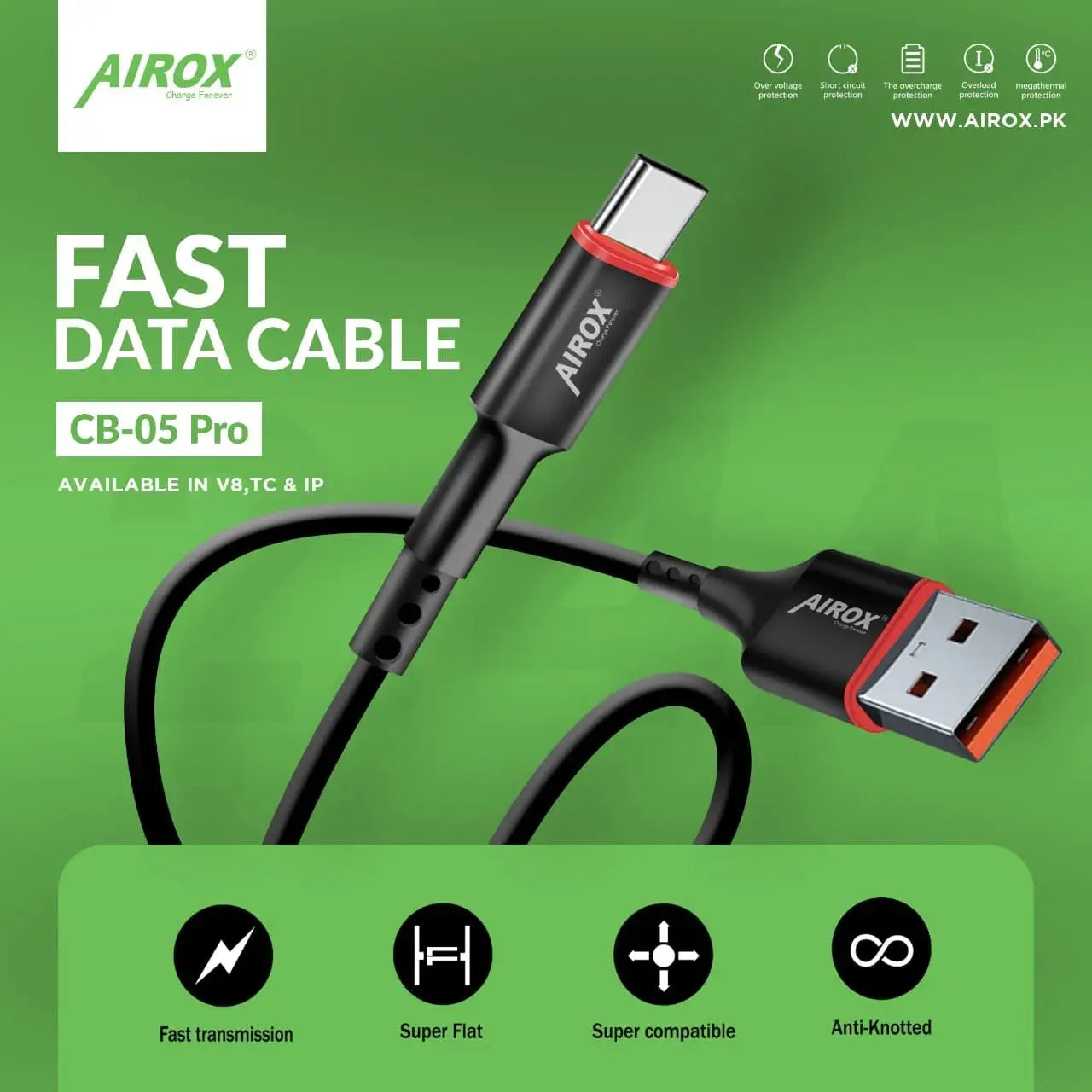 Airox CB05 Pro Fast 2.4A Fast Charging Cable || Best Data Cable & Fast Charging Cable Price in Pakistan - Airox.pk