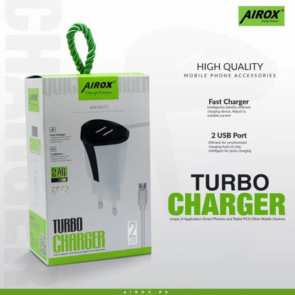 Airox CH03 Turbo 2 Usb 2.4 A Mobile Charger || QC Approved ✅ airox.pk