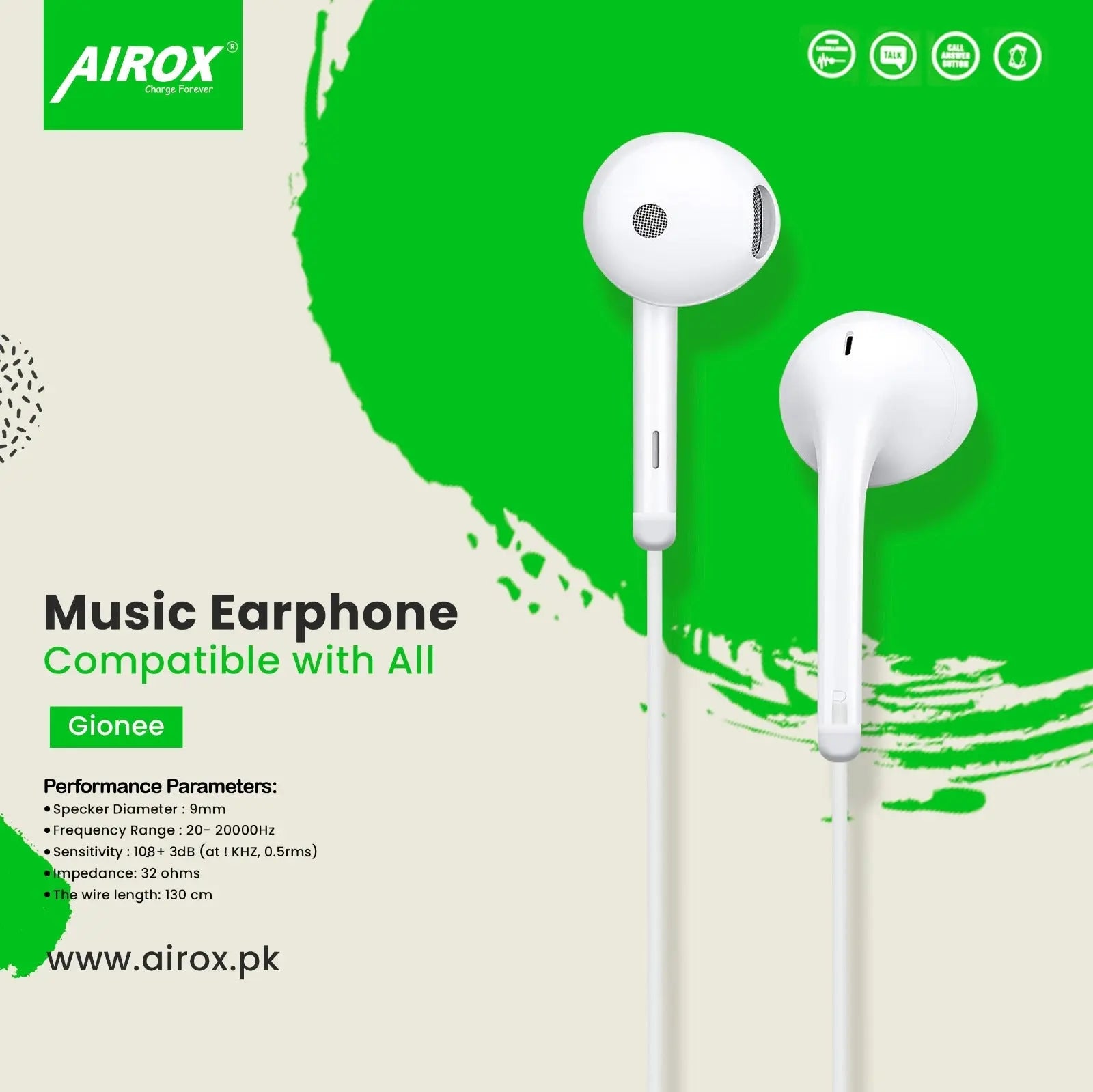 Airox Gionee Handsfree for Music and Gaming | Super Bass Delight Airox.pk
