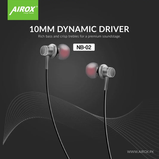 Airox NB-02 Wireless Handsfree | Neckband Handsfree | Bluetooth Earphone 5.0 | Noise Free Sound - Airox.pk