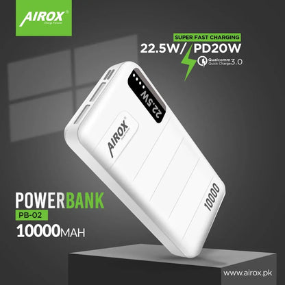Airox PB-02 Fast Charging 10000 Mah Power bank 22.5W Super Fast Charging Qualcomm - Airox.pk