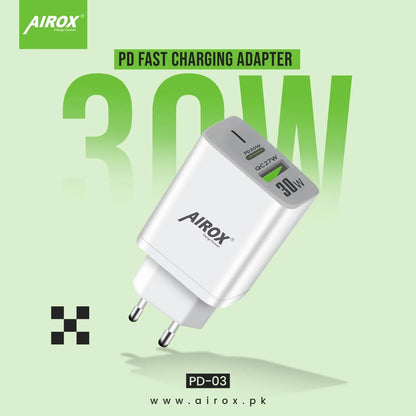 Airox PD03 30 Watt Super Fast Charging PD Adapter With QC Port Airox.pk