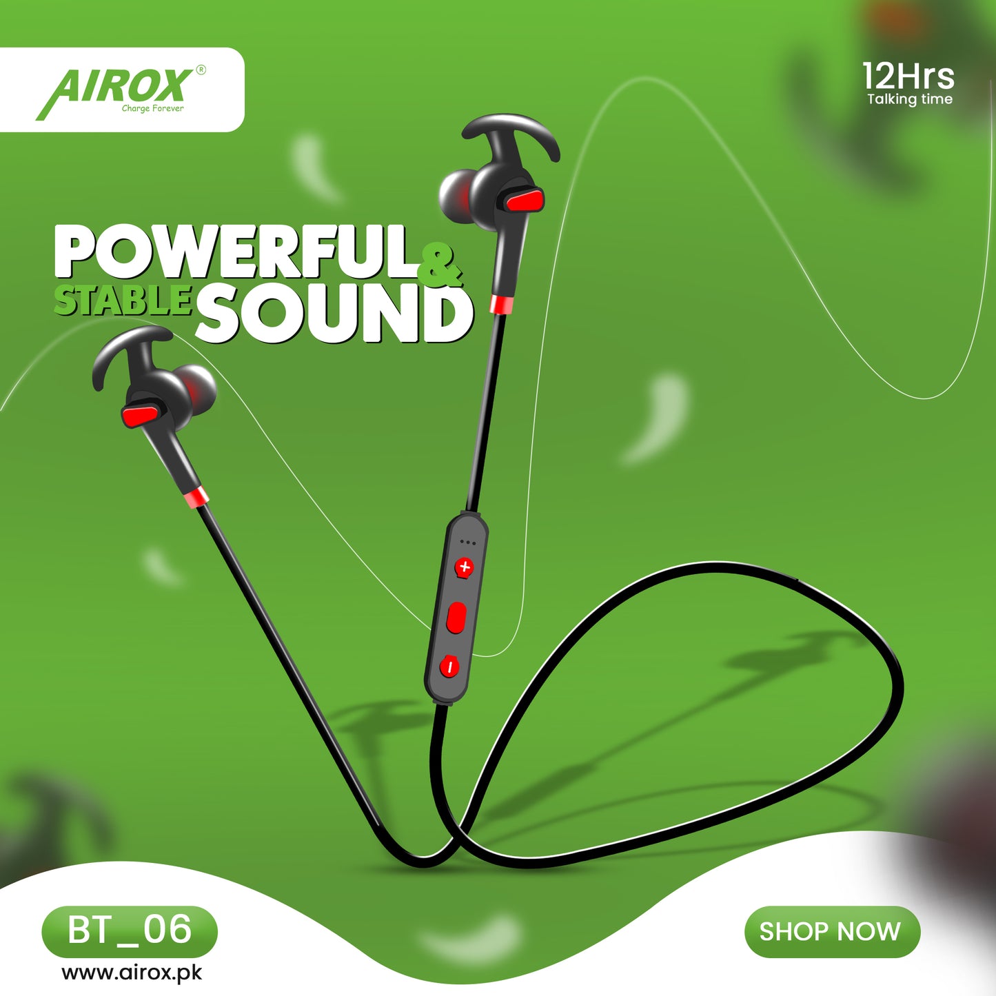 Airox BT06 Wireless Sports Earphones - Superior Sound and Comfort for Active Lifestyles | Bluetooth Handsfree | Best Price Handsfree in Pakistan airox.pk