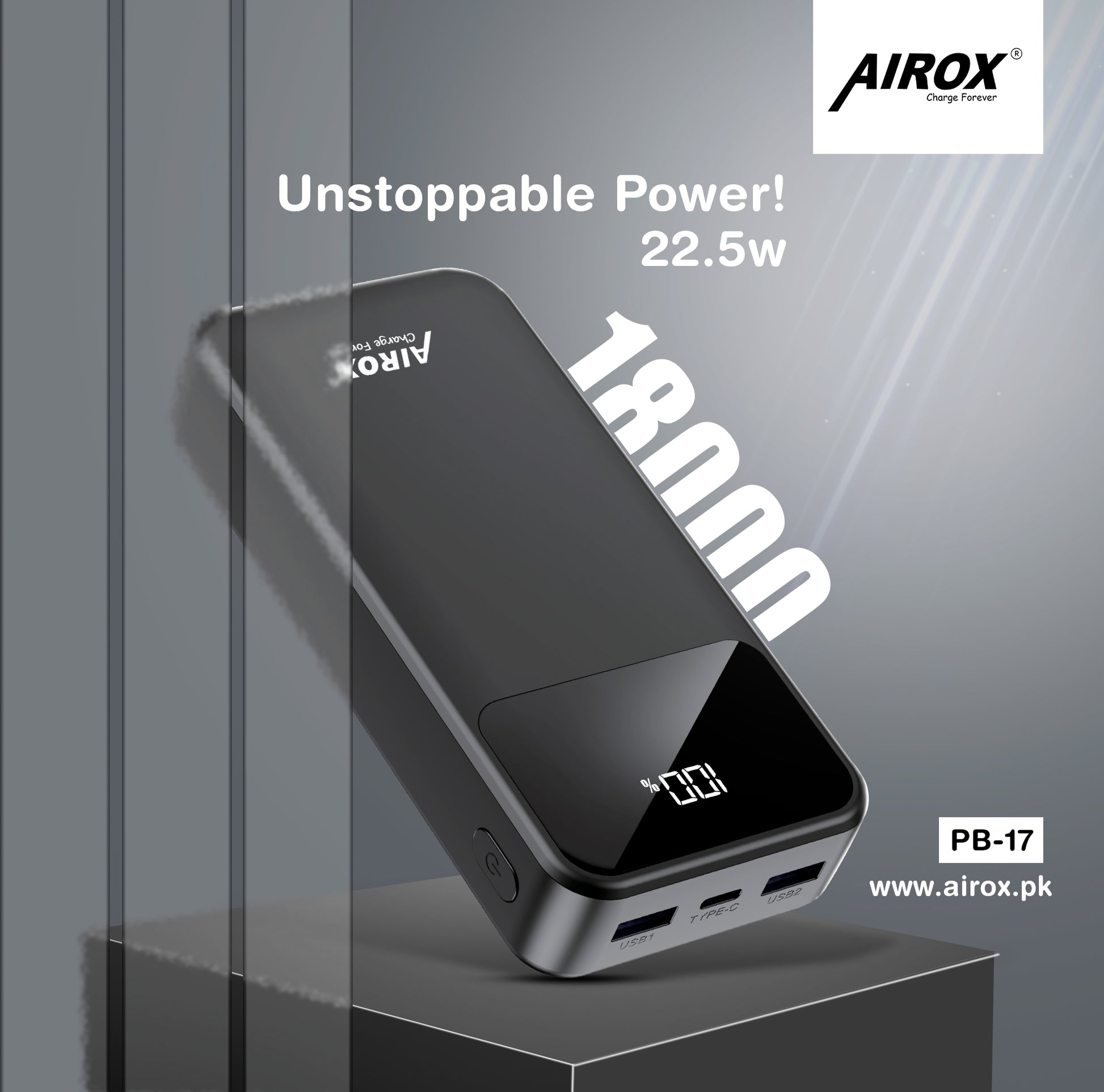 Airox PB17 Fast 22.5 Watt Powerbank 18000 mAh Airox.pk