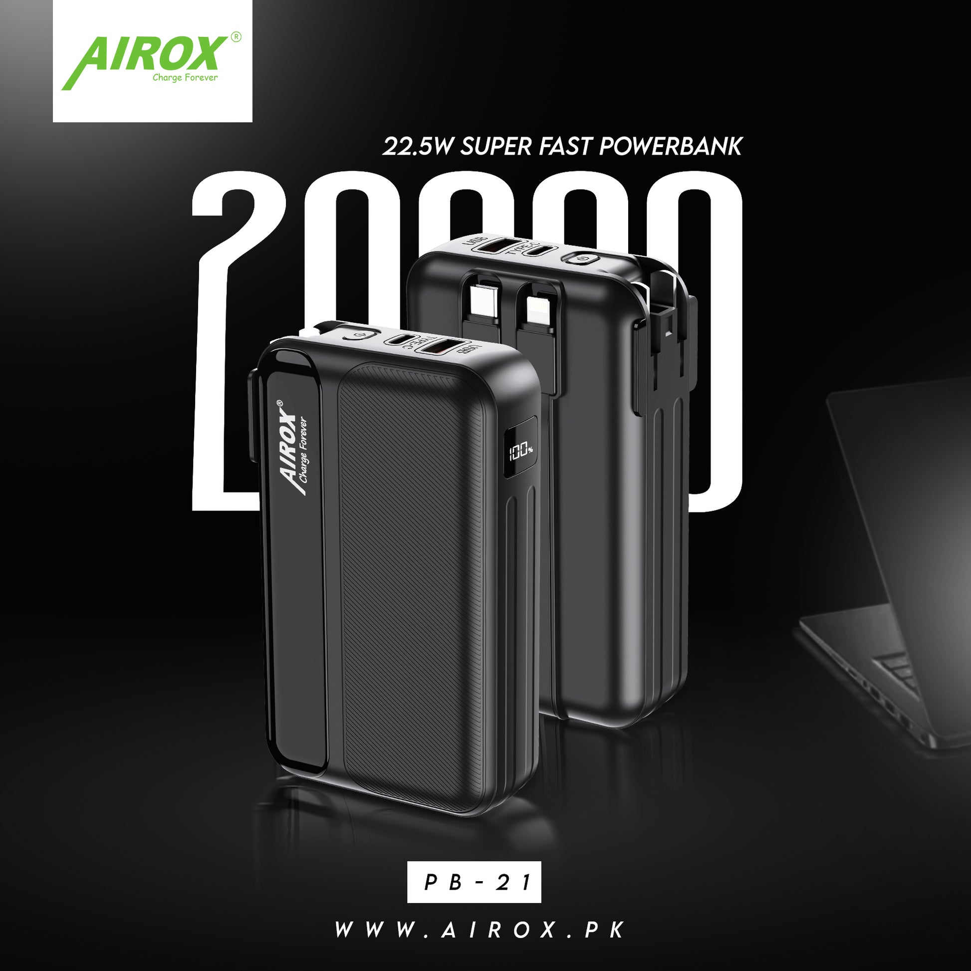 Airox PB21 Fast 20000 mAh mini Powerbank Airox.pk