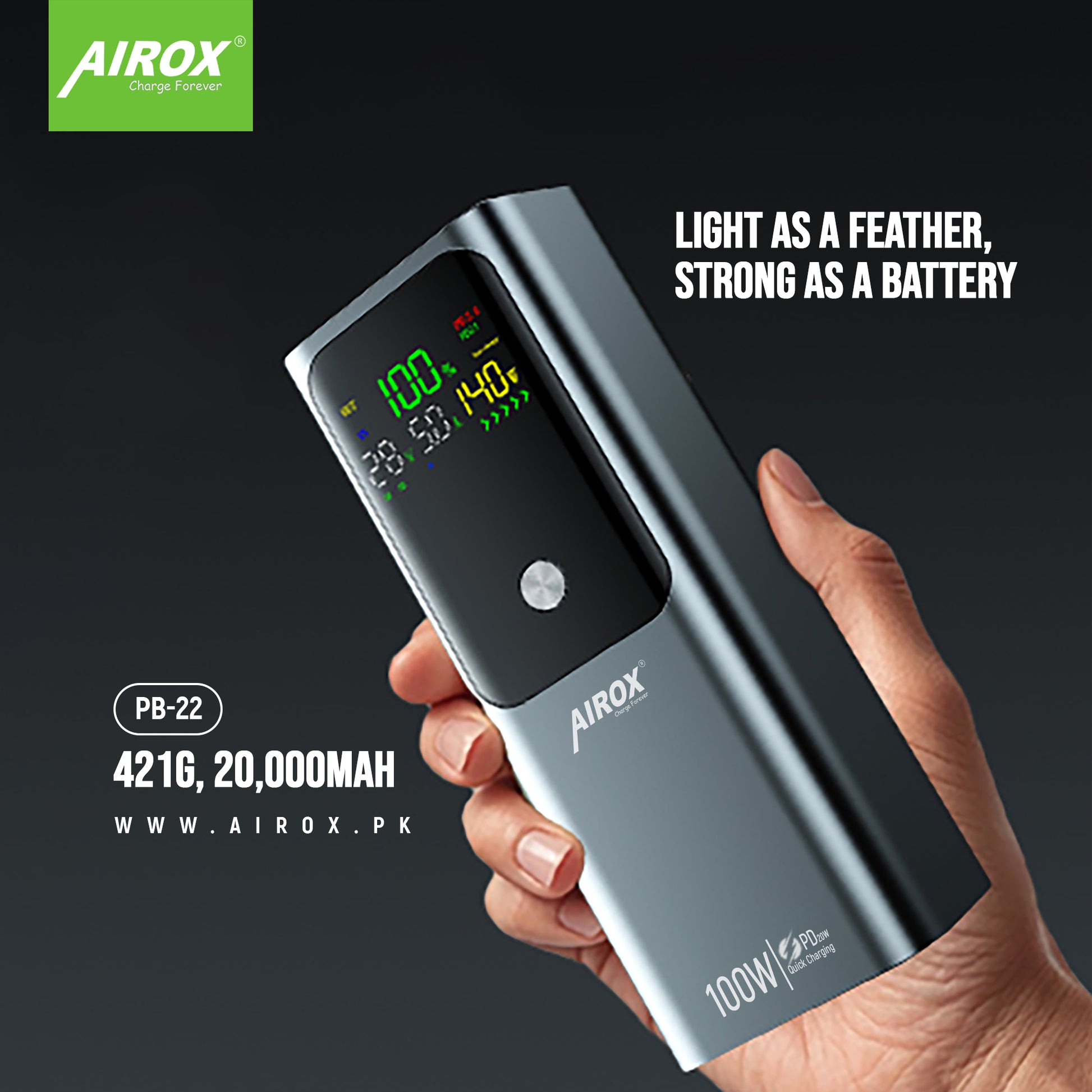 PB22 Super Fast Powerbank 20000mah Airox.pk